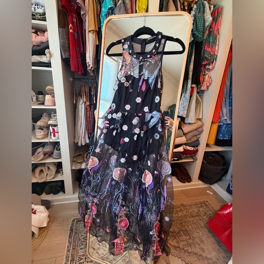 Floral Embroidered Black Dress